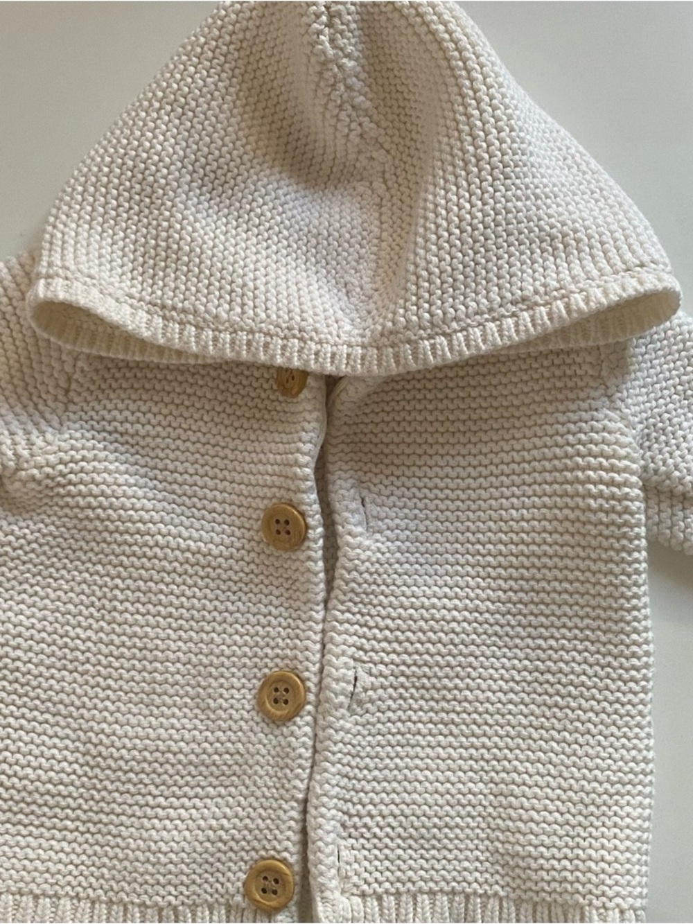 Cream Hooded Knit Cardigan for baby with Button Front